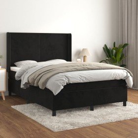 Cama box spring con colchón terciopelo negro 140x190 cm Cama box spring con colchón terciopelo negro 140x190 cm