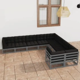 9-piece garden furniture set with gray pine wood cushions by vidaXL, Garden sets - Ref: Foro24-3077036, Price: 864,68 €, Disc...
