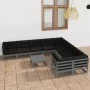 10-teiliges Gartenmöbel-Set mit Kissen aus grauem Kiefernholz von vidaXL, Gartensets - Ref: Foro24-3077041, Preis: 860,90 €, ...