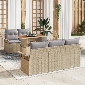 Conjunto de Sofás de Jardín de 6 Piezas con Cojines Beige Poliratán Acacia de , Sofás de exterior - Ref: Foro24-3349272, Prec...