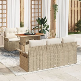Juego de Sofá de Jardín de 6 Piezas con Cojines Beige de Ratán de Polietileno y Acacia by , Outdoor sofas - Ref: Foro24-33492...