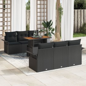 Juego de Sofá de Jardín de 7 Piezas con Cojines Negro Poliratán Acacia von , Outdoor-Sofas - Ref: Foro24-3349281, Preis: 520,...