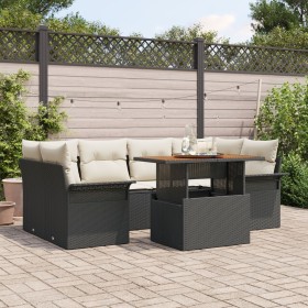 Juego de Sofá de Jardín de 7 Piezas con Cojines Ratán Poliéster Negro Acacia by , Outdoor sofas - Ref: Foro24-3349284, Price:...