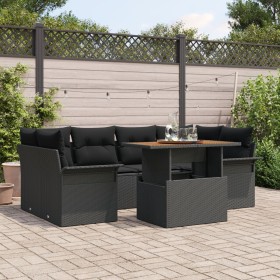 Conjunto de Sofás de Jardín de 7 Piezas con Cojines de Ratán Poliéster Negro by , Outdoor sofas - Ref: Foro24-3349288, Price:...