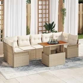 Juego de Sofá de Jardín de 8 Piezas con Cojines Beige Ratán Poli Acacia von , Outdoor-Sofas - Ref: Foro24-3349301, Preis: 610...