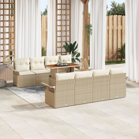 Conjunto de Sofá de Jardín de 9 Piezas con Cojines Beige Ratán Poliéster Acacia by , Outdoor sofas - Ref: Foro24-3349308, Pri...