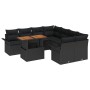 Set de Sofá de Jardín de 9 Piezas con Cojines Negro Ratán Poliéster Acacia von , Outdoor-Sofas - Ref: Foro24-3349316, Preis: ...