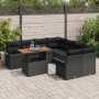 Set de Sofá de Jardín de 9 Piezas con Cojines Negro Ratán Poliéster Acacia von , Outdoor-Sofas - Ref: Foro24-3349316, Preis: ...
