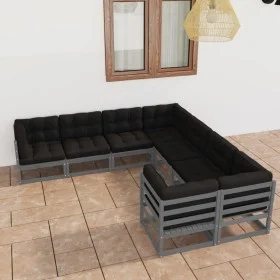 8-piece garden furniture set with gray pine wood cushions by vidaXL, Garden sets - Ref: Foro24-3077026, Price: 766,99 €, Disc...
