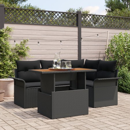 Conjunto de Comedor de Jardín de 5 piezas con cojines Negros de Poliratán y Acacia von , Outdoor-Sofas - Ref: Foro24-3349330,...
