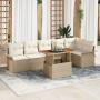 Conjunto de comedor de jardín de 7 piezas con cojines beige ratán poliéster acacia by , Outdoor sofas - Ref: Foro24-3349343, ...