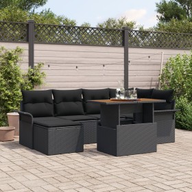 Conjunto de Comedor de Jardín de 7 Piezas con Cojines Negro Polirratán Acacia by , Outdoor sofas - Ref: Foro24-3349358, Price...