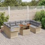 Conjunto de Comedor de Jardín de 10 Piezas con Cojines Beige Poliratán Acacia von , Outdoor-Sofas - Ref: Foro24-3349377, Prei...