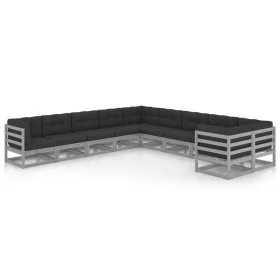 10-piece garden furniture set with gray pine wood cushions by vidaXL, Garden sets - Ref: Foro24-3077056, Price: 955,66 €, Dis...