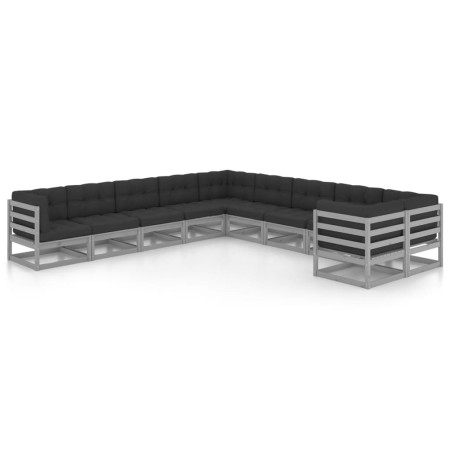 10-piece garden furniture set with gray pine wood cushions by vidaXL, Garden sets - Ref: Foro24-3077056, Price: 970,32 €, Dis...