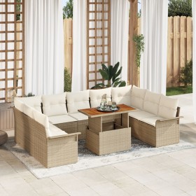 Conjunto de comedor de jardín de 10 piezas con cojines Beige Ratán Poliéster von , Outdoor-Sofas - Ref: Foro24-3349378, Preis...