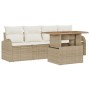 Juego de Comedor de Jardín de 5 Piezas con Cojines Beige Ratán Poliacacia von , Outdoor-Sofas - Ref: Foro24-3349518, Preis: 3...