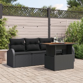 Juego de comedor de jardín de 5 piezas con cojines negro ratán sintético acacia by , Outdoor sofas - Ref: Foro24-3349519, Pri...
