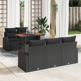 Conjunto de Comedor de Jardín de 6 Piezas con Cojines Negro Poliratán Acacia von , Outdoor-Sofas - Ref: Foro24-3349526, Preis...