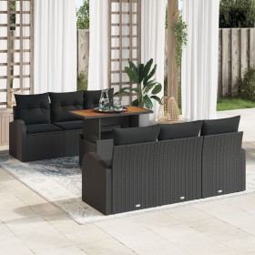 Conjunto de comedor de jardín de 7 piezas con cojines Ratán negro Poliratán de , Sofás de exterior - Ref: Foro24-3349533, Pre...