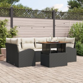 Juego de comedor de jardín de 7 piezas con cojines Ratán Poliéster Negro by , Outdoor sofas - Ref: Foro24-3349536, Price: 482...