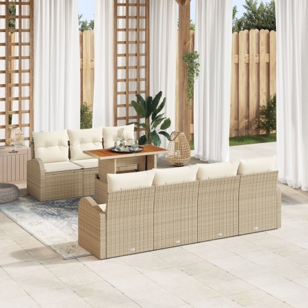 Juego de Comedor de Jardín de 8 Piezas con Cojines Beige Ratán Poliéster von , Outdoor-Sofas - Ref: Foro24-3349546, Preis: 58...