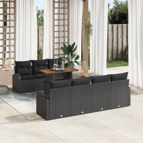 Conjunto de Comedor de Jardín de 8 Piezas con Cojines Negro Poliratán Acacia von , Outdoor-Sofas - Ref: Foro24-3349547, Preis...