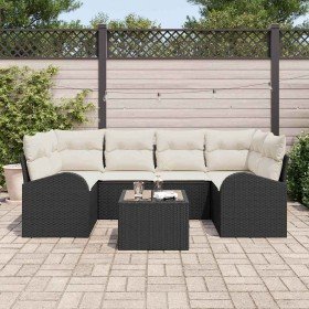 Conjunto de sofá de jardín 7 pcs Negro 55 x 55 x 37 cm