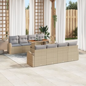 Conjunto de Comedor de Jardín de 9 Piezas con Cojines Beige Ratán Poliéster Acacia by , Outdoor sofas - Ref: Foro24-3349559, ...