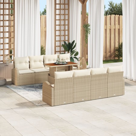 Juego de Comedor de Jardín de 9 Piezas con Cojines Beige Ratán Sintético Acacia von , Outdoor-Sofas - Ref: Foro24-3349560, Pr...