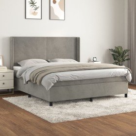 Cama box spring con colchón terciopelo gris claro 180x200 cm Cama box spring con colchón terciopelo gris claro 180x200 cm