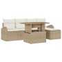 Conjunto de Comedor de Jardín de 6 Piezas con Cojines Beige de Poliratán y Acacia by , Outdoor sofas - Ref: Foro24-3349574, P...