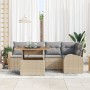 Juego de Comedor de Jardín de 6 Piezas con Cojines Poliratán Beige Acacia von , Outdoor-Sofas - Ref: Foro24-3349587, Preis: 4...