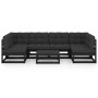 Set de muebles de jardín 7 pzas con cojines madera pino negro