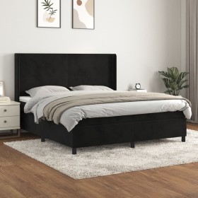 Cama box spring con colchón terciopelo negro 180x200 cm Cama box spring con colchón terciopelo negro 180x200 cm