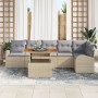 Conjunto de Comedor de Jardín de 7 Piezas con Cojines Beige Ratán Poliéster Acacia von , Outdoor-Sofas - Ref: Foro24-3349594,...