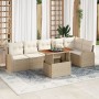 Juego de Comedor de Jardín de 7 Piezas con Cojines Beige Ratán Poliéster Acacia by , Outdoor sofas - Ref: Foro24-3349595, Pri...
