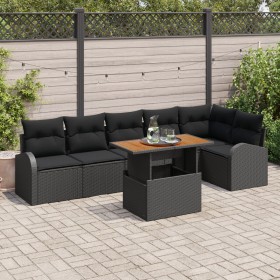 Juego de Comedor de Jardín de 7 Piezas con Cojines Ratán Poliéster Negro by , Outdoor sofas - Ref: Foro24-3349596, Price: 494...