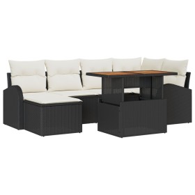 Conjunto de Comedor de Jardín de 7 Piezas con Cojines Negro Poliratán Acacia de , Sofás de exterior - Ref: Foro24-3349606, Pr...