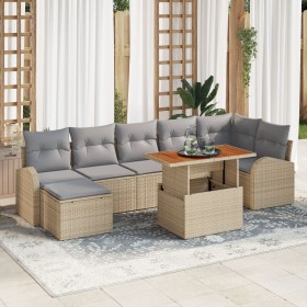 Conjunto de Comedor de Jardín de 8 Piezas con Cojines Beige Ratán Poliacacia by , Outdoor sofas - Ref: Foro24-3349615, Price:...