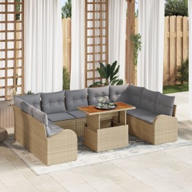 Conjunto de Comedor de Jardín de 10 Piezas con Cojines Beige Ratán Poliéster Acacia von , Outdoor-Sofas - Ref: Foro24-3349629...