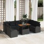 Set de Jardín de 10 Piezas con Cojines Negro Ratán Poli Acacia von , Outdoor-Sofas - Ref: Foro24-3349631, Preis: 668,19 €, Ra...
