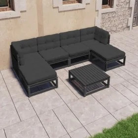 7-piece garden furniture set with black pine wood cushions by vidaXL, Garden sets - Ref: Foro24-3077123, Price: 725,20 €, Dis...