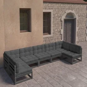 7-teiliges Gartenmöbel-Set mit Kissen aus schwarzem Kiefernholz von vidaXL, Gartensets - Ref: Foro24-3077188, Preis: 748,80 €...