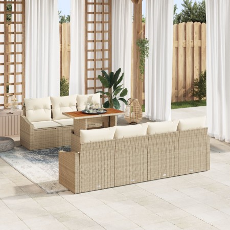Set de Comedor de Jardín de 8 Piezas con Cojines Beige Ratán Acacia by , Outdoor sofas - Ref: Foro24-3349798, Price: 585,71 €...