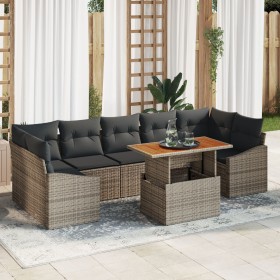 Conjunto de Jardín de 8 Piezas con Cojines Gris Ratán Poli Acacia von , Outdoor-Sofas - Ref: Foro24-3349803, Preis: 541,38 €,...