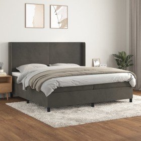 Cama box spring con colchón terciopelo gris oscuro 200x200 cm Cama box spring con colchón terciopelo gris oscuro 200x200 cm