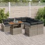 Juego de Comedor de Jardín de 9 Piezas con Cojines Gris de Ratán Poliéster Acacia von , Outdoor-Sofas - Ref: Foro24-3349817, ...