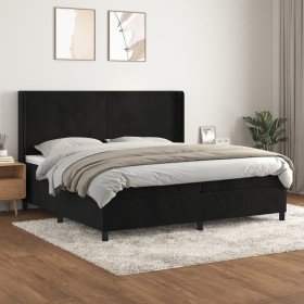 Cama box spring con colchón terciopelo negro 200x200 cm Cama box spring con colchón terciopelo negro 200x200 cm