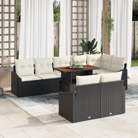 Conjunto de Comedor de Jardín de 9 Piezas con Cojines Negro Poliratán Acacia von , Outdoor-Sofas - Ref: Foro24-3349851, Preis...